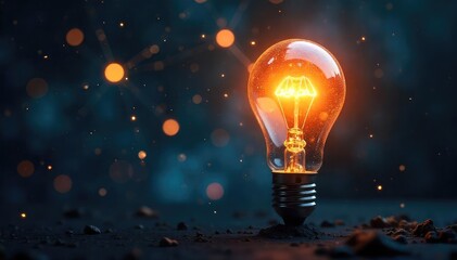 A lightbulb illuminates a network of interconnected glowing nodes, symbolizing innovative connections and brilliant ideas sparking inspiration , imagination, opportunity, abstract