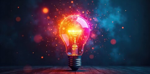 Exploding Lightbulb Vibrant Colors Radiate Creative Energy and Innovation ? Ideal for Marketing Campaigns Promoting Brainstorming, New Products, and Business Growth