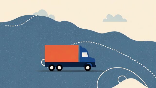 Illustration of a Delivery Truck Navigating Cross-Border Tax Challenges in a Flat Design Style