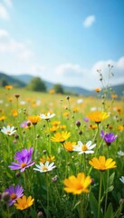 Obraz premium Vibrant Wildflower Meadow in Spring Sunny Blossoms Swaying Gently, Evoking Freedom and Joy