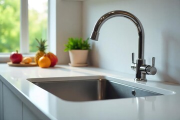 Sparkling Clean Kitchen Sink Gleaming Faucet & Spotless Countertop Ready for Cooking and Baking