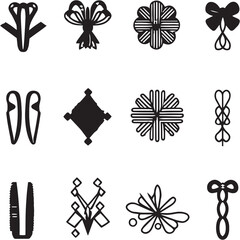 Glitter Hair Clip black Line Editable Icons set