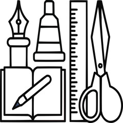 Creative Arts and Design Elements Outline Icons, Pixel Perfect Vector Set
