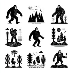Mythical Bigfoot sightings artfully depicted in a forest setting a captivating mystery using strong