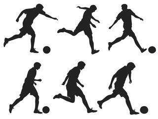 Silhouette of Soccer Players Kicking a Ball in Various Poses