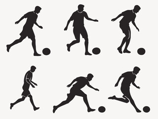 Silhouette of Soccer Players Kicking a Ball in Various Poses