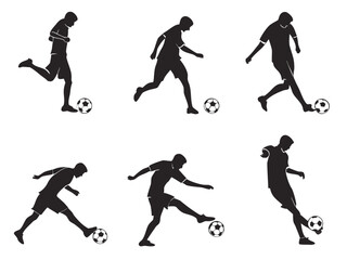 Silhouette of Soccer Players Kicking a Ball in Various Poses