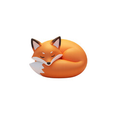 Fototapeta premium Cute orange fox curled up sleeping peacefully, isolated against a dark backdrop creating a serene