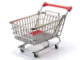 Empty shopping cart isolated on white background, a symbol of consumerism