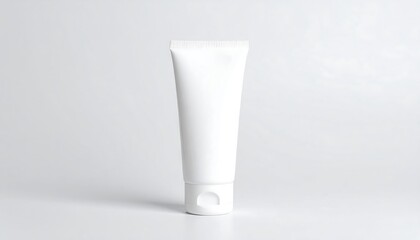 A blank, white tube product stands on a plain background, showcasing its clean and simple design.