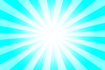 Fototapeta premium Aqua Blue Background with Sun Ray. Abstract Texture with Light of Sunburst. Radial Beam of Sunlight. Retro Background with Flash. Abstract Blue Sunburst Vector Illustration.