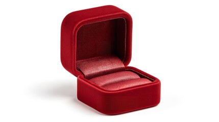 An empty red velvet box echoes anticipation waiting for a sparkling symbol of love isolated on clean