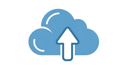 Blue cloud upload icon representing digital data transfer, file sharing, and online backup. A simple flat design symbol for network and technology concepts.