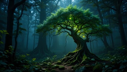 Arbre Lumineux dans un D&eacute;cor Forestier Mystique