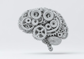 Obraz premium Mechanical Brain Gears on White Background Mockup Intelligence