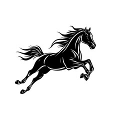 Black vector illustration of a galloping horse captured in dynamic motion with flowing mane and vibrant energy