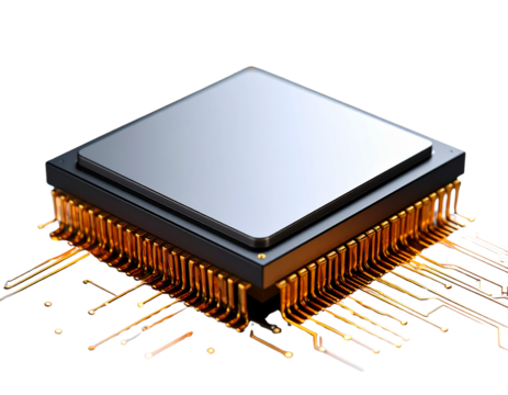 Angled View of Central Processing Unit with Gold Pins, Isolated on White