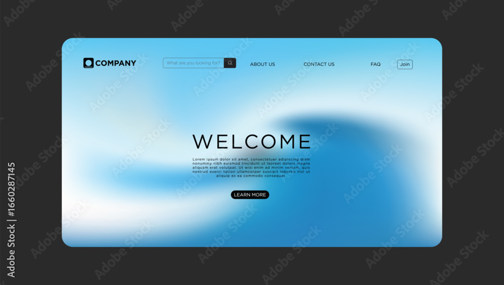 Wall mural clean modern website design with welcoming message and learn more button for business promotion