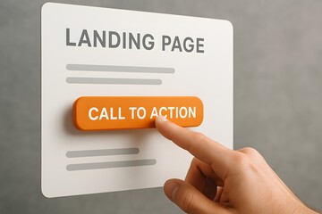 Hand touching call to action button.