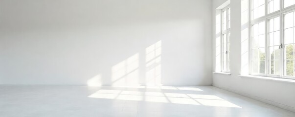 Obraz premium A stark white room, devoid of furniture, bathed in soft, natural light, ready for life's next chapter An empty canvas, a blank slate, a fresh start , opportunity, starting over, background