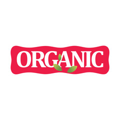 Organic food label with red background and white text
