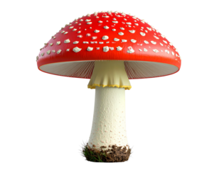 Close-Up of Fly Agaric Mushroom Cap, Isolated on Transparent Background