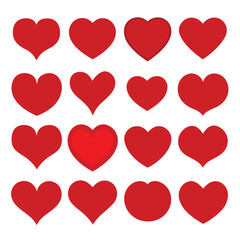 Collection of red hearts on a white background