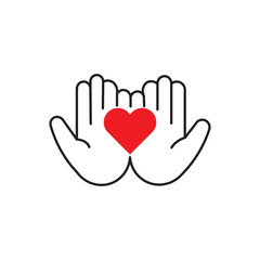 Heart in hands symbols. Heart in hand vector icons set. Hands holding heart icon. EPS 10