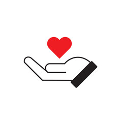 Hand hold heart simple line illustration, conceptual icon