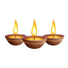 Three Lit Diya Lamps for Diwali Festival