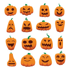 Halloween Pumpkin Faces Jack O Lantern Vector Collection