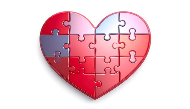 A heart-shaped form composed of various puzzle pieces, creating a visual representation of unity and harmony. - Powered by Adobe