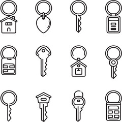 Keychain Charm black Line Editable Icons set