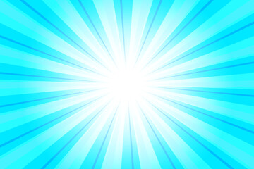 Capri Blue Background with Sun Ray. Abstract Texture with Light of Sunburst. Radial Beam of Sunlight. Retro Background with Flash. Abstract Blue Sunburst Vector Illustration.