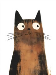 木目模様の茶色猫の肖像画 白い背景に愛らしい表情 イラスト