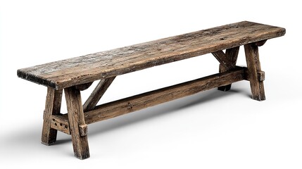 Evoking rustic charm An aged wooden bench whispering tales of time in a studio with a bright white