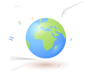 vector illustration of earth globe with paper plane and alphabets