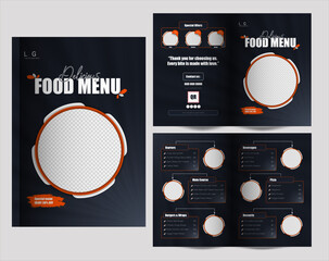 Restaurant Bi fold Food menu Brochure design. format A4 size.