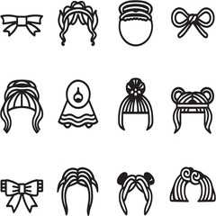 Hair Band black Line Editable Icons set