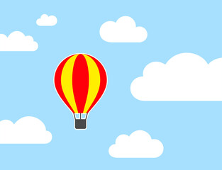 Illustration of a hot air balloon in the clouds. Symbol of travel, freedom or flight. Attribute of height, exploration or observation. Transport for an excursion. Raster.