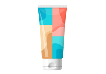 Colorful patterned lotion tube isolated on transparent background