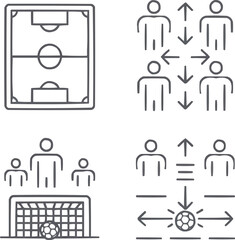 Soccer Game Strategy and Tactic Outline Icons, Editable Stroke Vector Set