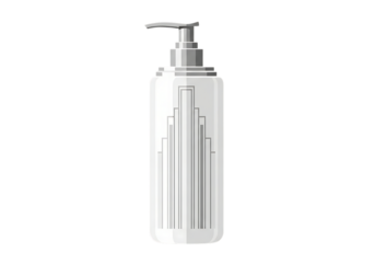 Modern white dispenser bottle with geometric pattern isolated on transparent background