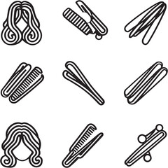 Hair Clip black Line Editable Icons set