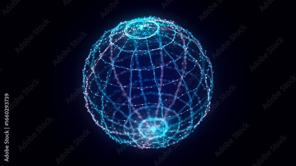 Wall mural blue sphere consisting of points and lines. modern wireframe elements. technology grid sphere. 3d re