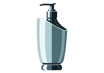 Modern dispenser bottle with pump isolated on transparent background