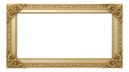 Golden ornate rectangular frame PNG transparent, luxury vintage border png, antique decorative frame cutout, royal photo frame png isolated, classic gilded rectangular frame design, empty gold border 