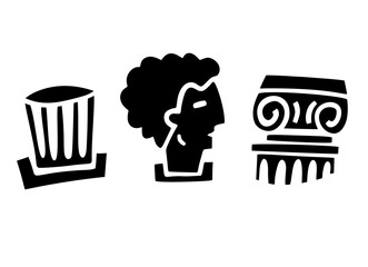 Ancient Culture Illustration with Classical Columns and Statue Head