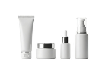 Set of white cosmetic containers isolated on transparent background