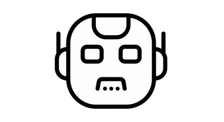 Simple line art of an android face, a symbol for machine learning, automation, and futuristic concepts.
